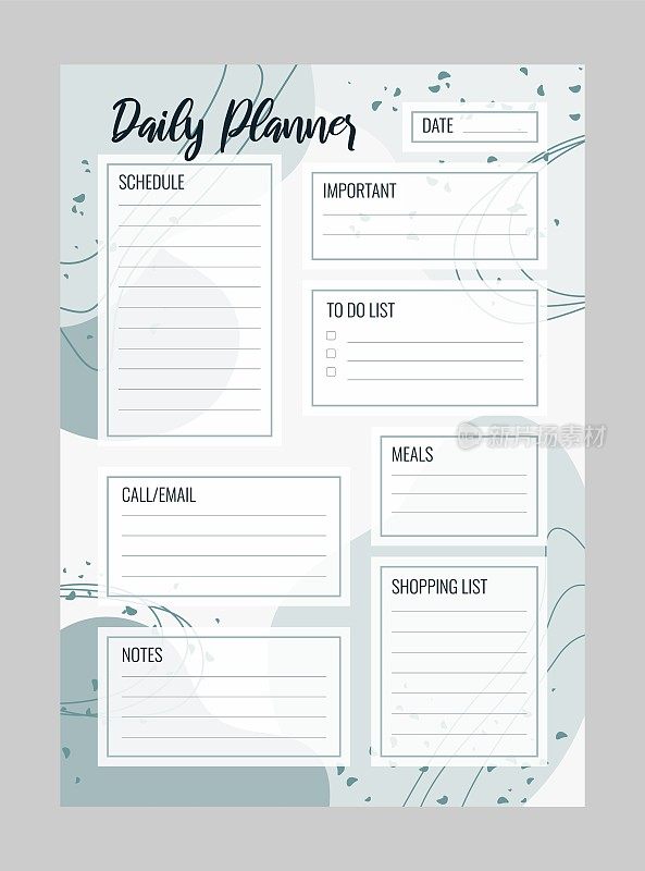 每日计划可打印矢量模板。空白的组织者页A4, A5。商务日程页为一天的有效规划。个人笔记本电脑。纸张。白色背景。